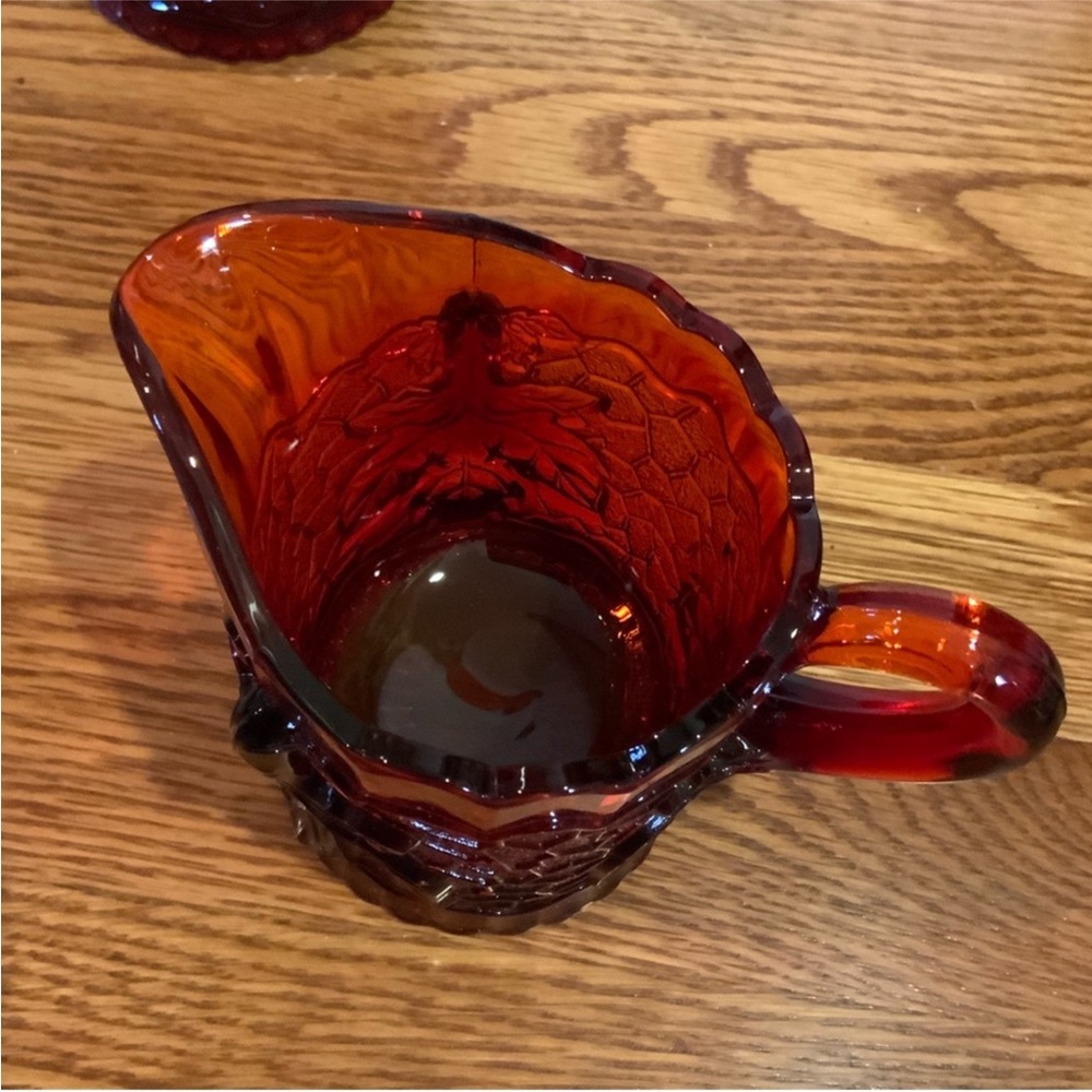 Moser Cream and Sugar Amberina Leaf 3 pc Set Vintage - Picture 2 of 9